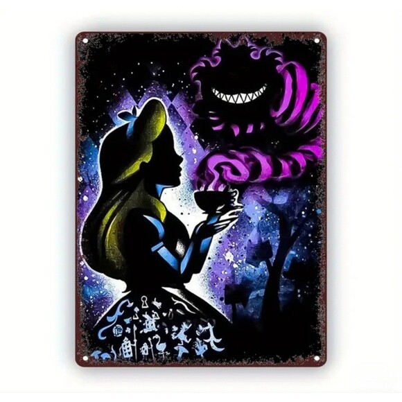 Neon Alice‎ In Wonderland Cheshire cat, metal sign poster, wall decor - Picture 1 of 3
